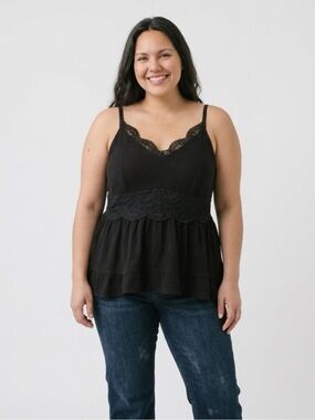 torrid Black Lace-Trim Tiered Camisole